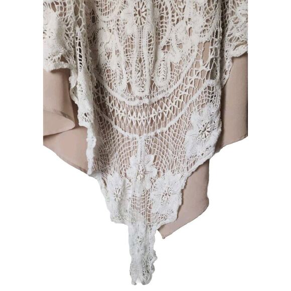 Romeo & Juliet Couture Tan Sheer Crochet Tunic Tank Sz Small Sleeveless Bohemian - Picture 7 of 10